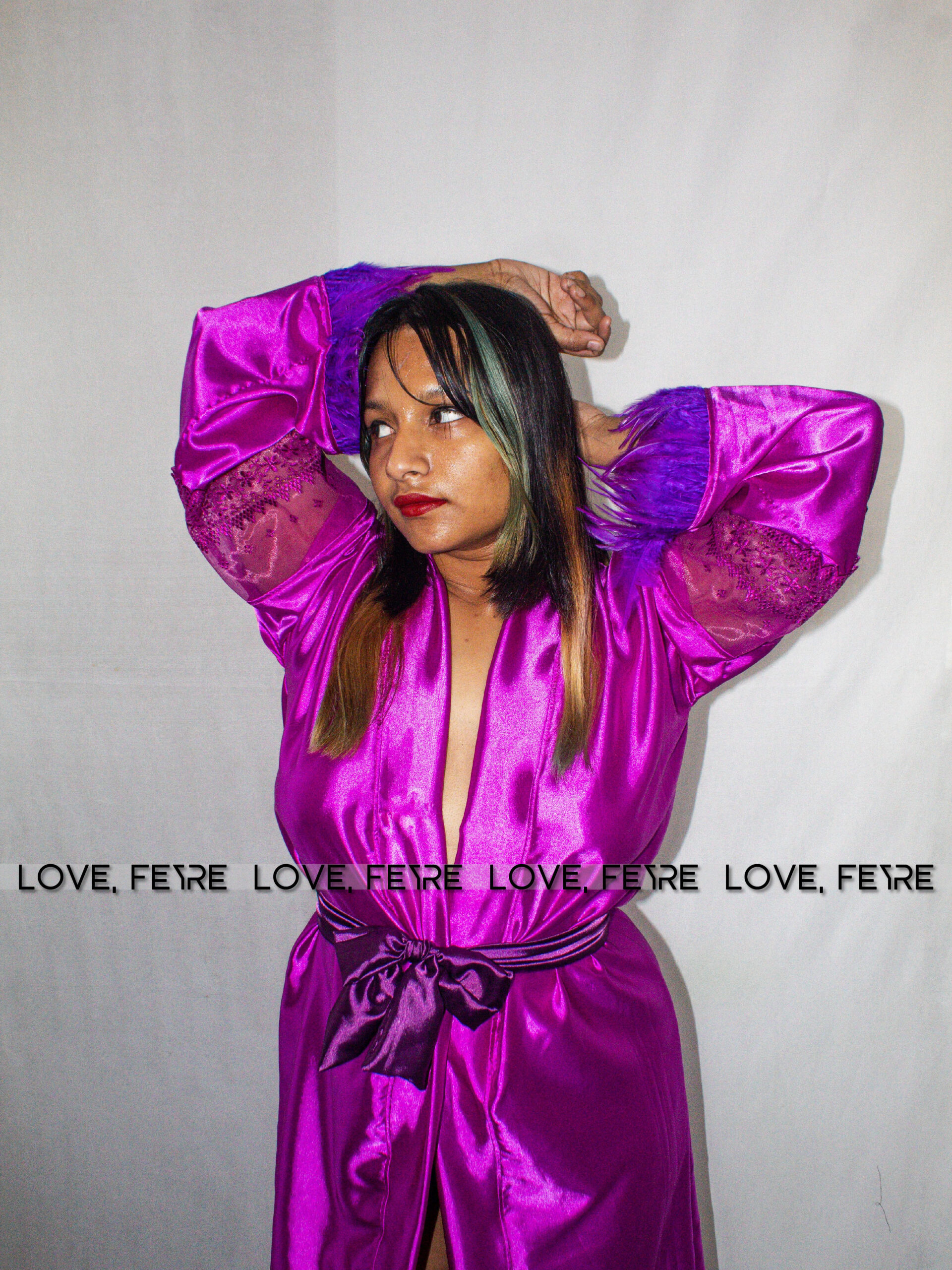 Amethyst Plume Satin Robe