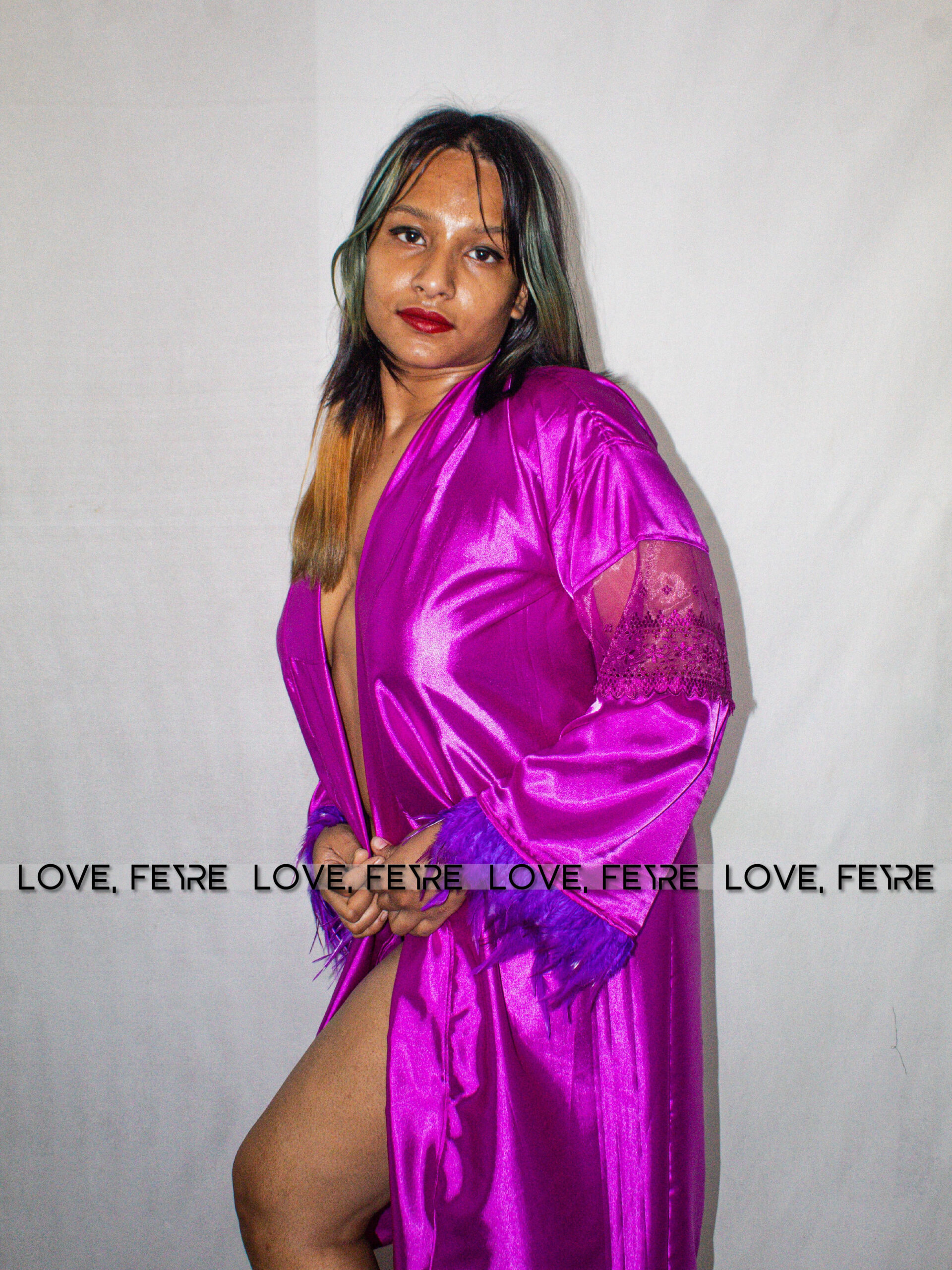Amethyst Plume Satin Robe