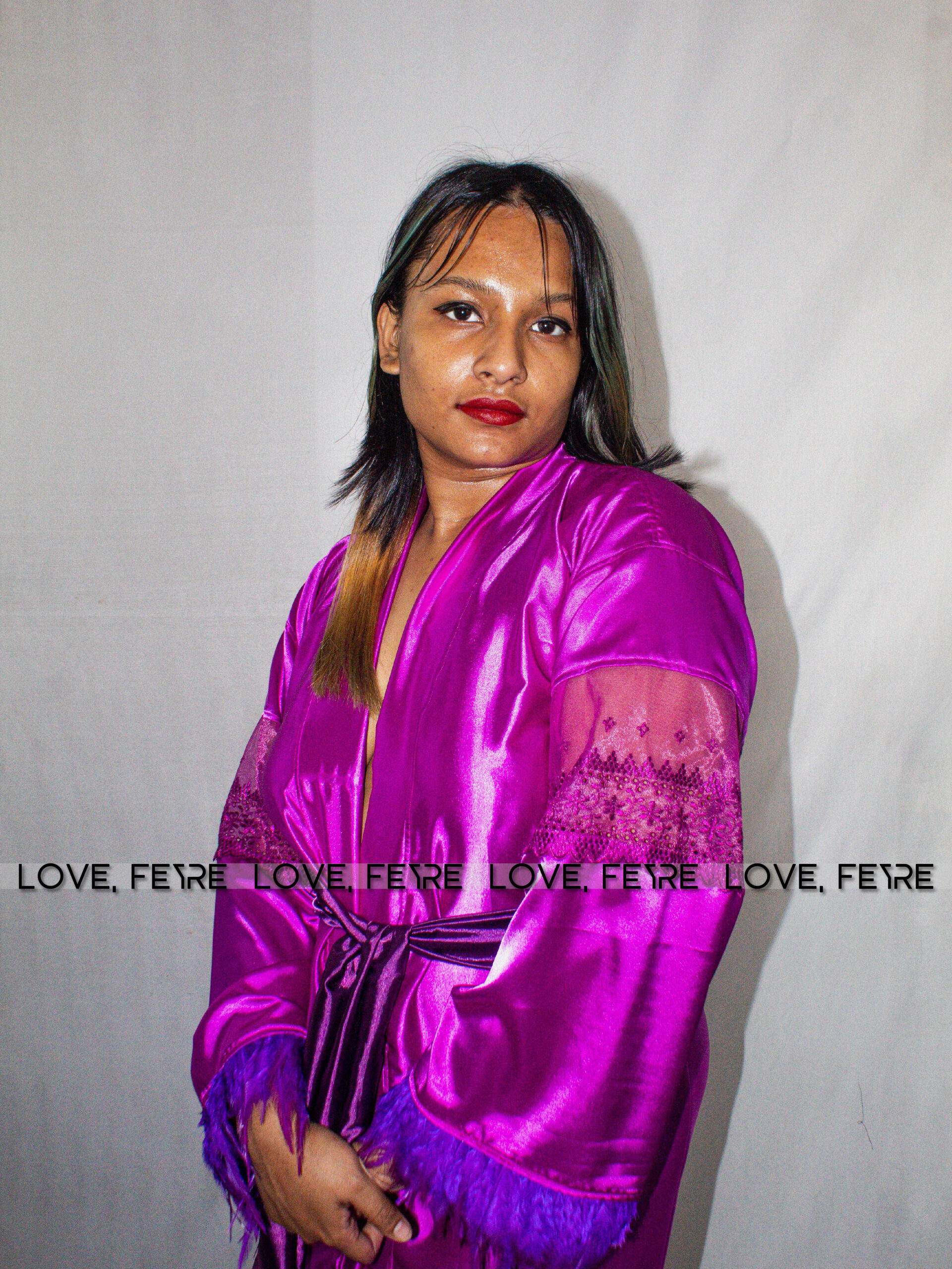 Amethyst Plume Satin Robe