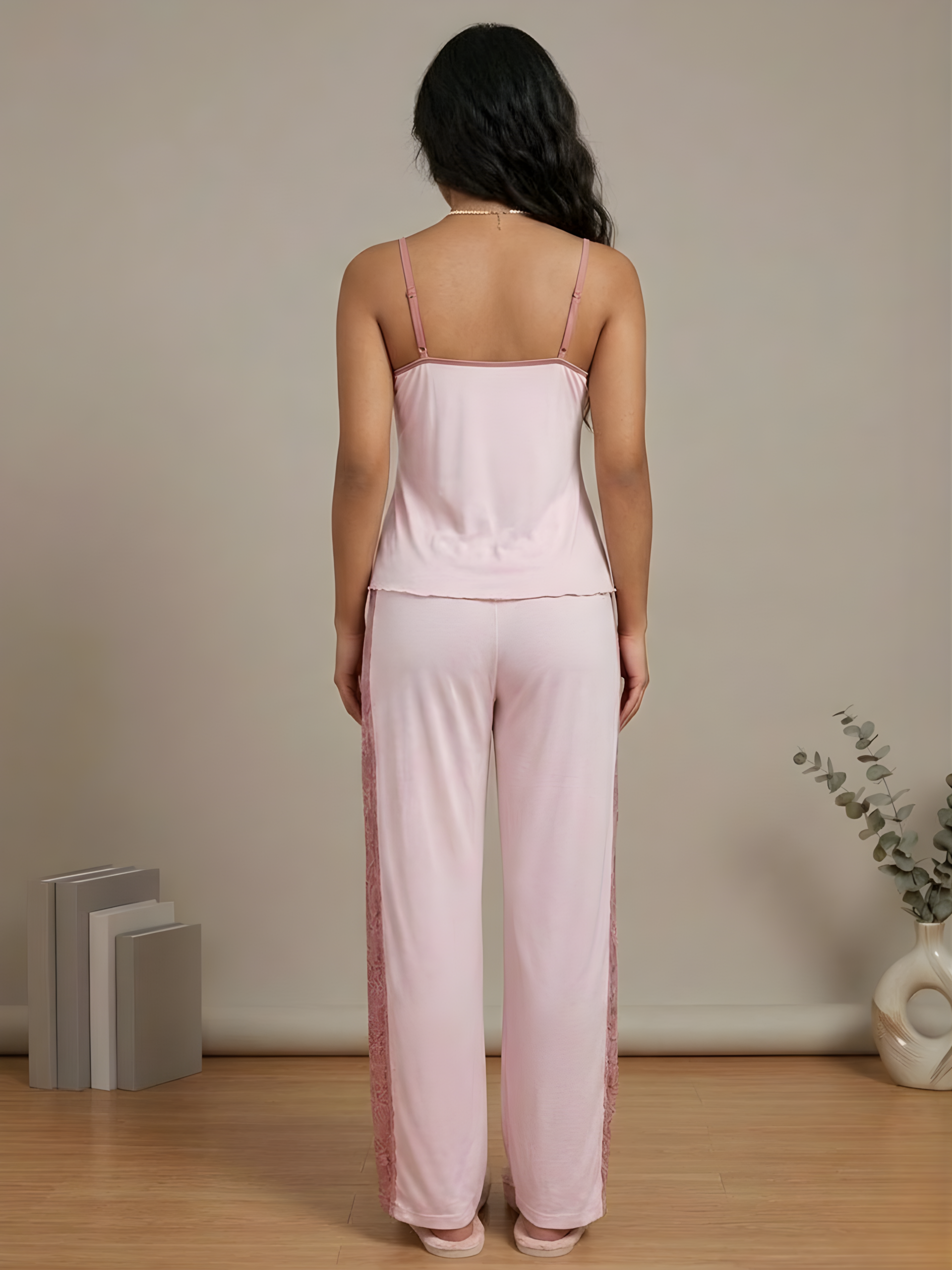 Blush Satin Lace-Trim Set