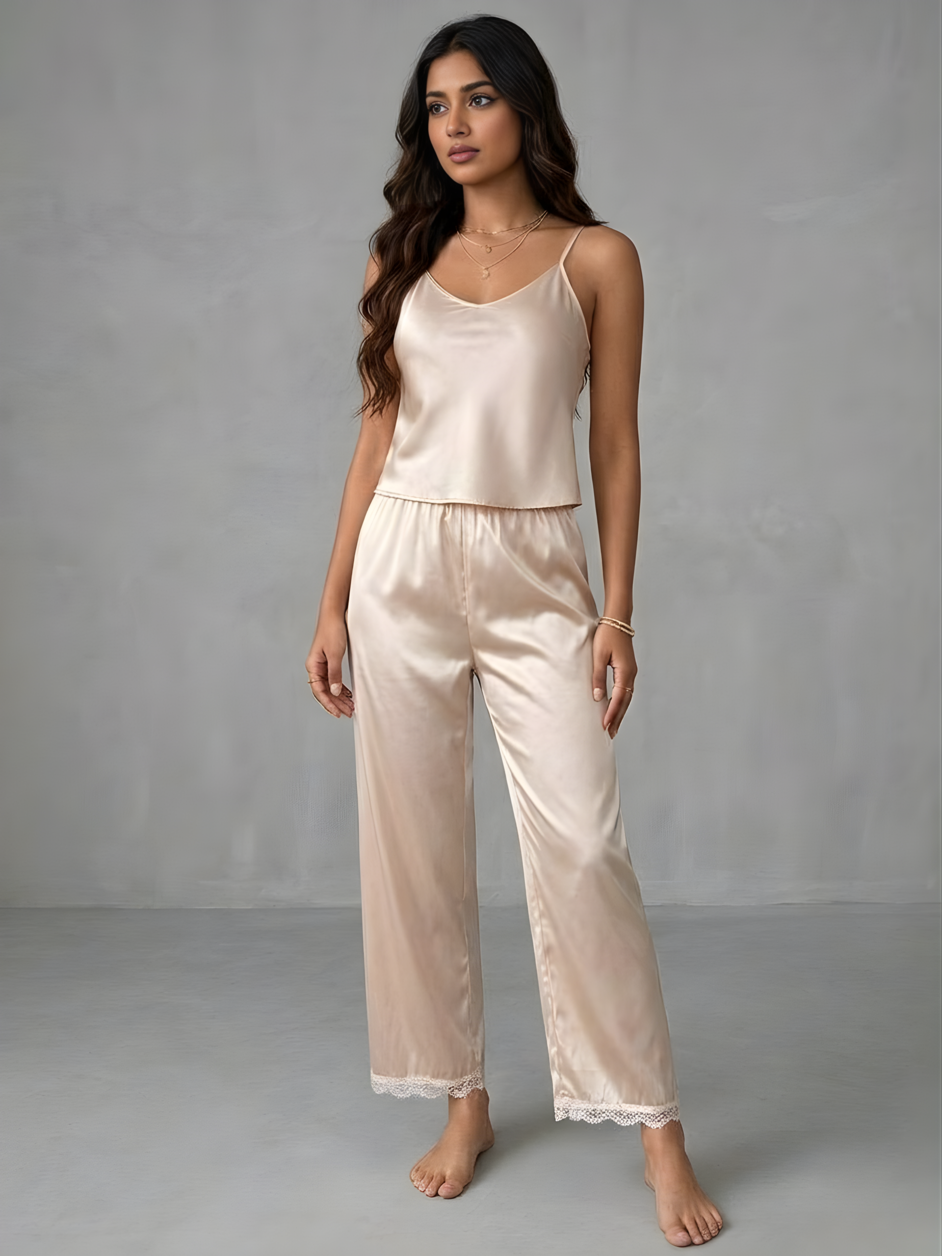Champagne Satin Lounge Set