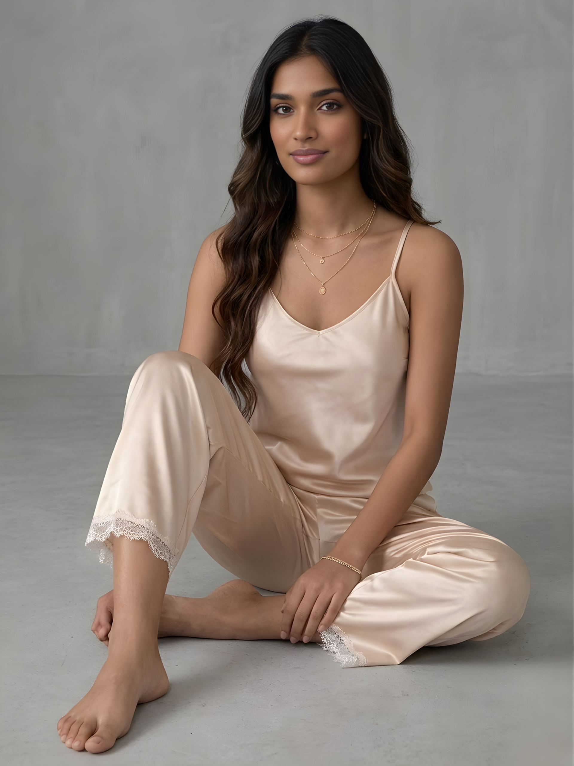 Champagne Satin Lounge Set
