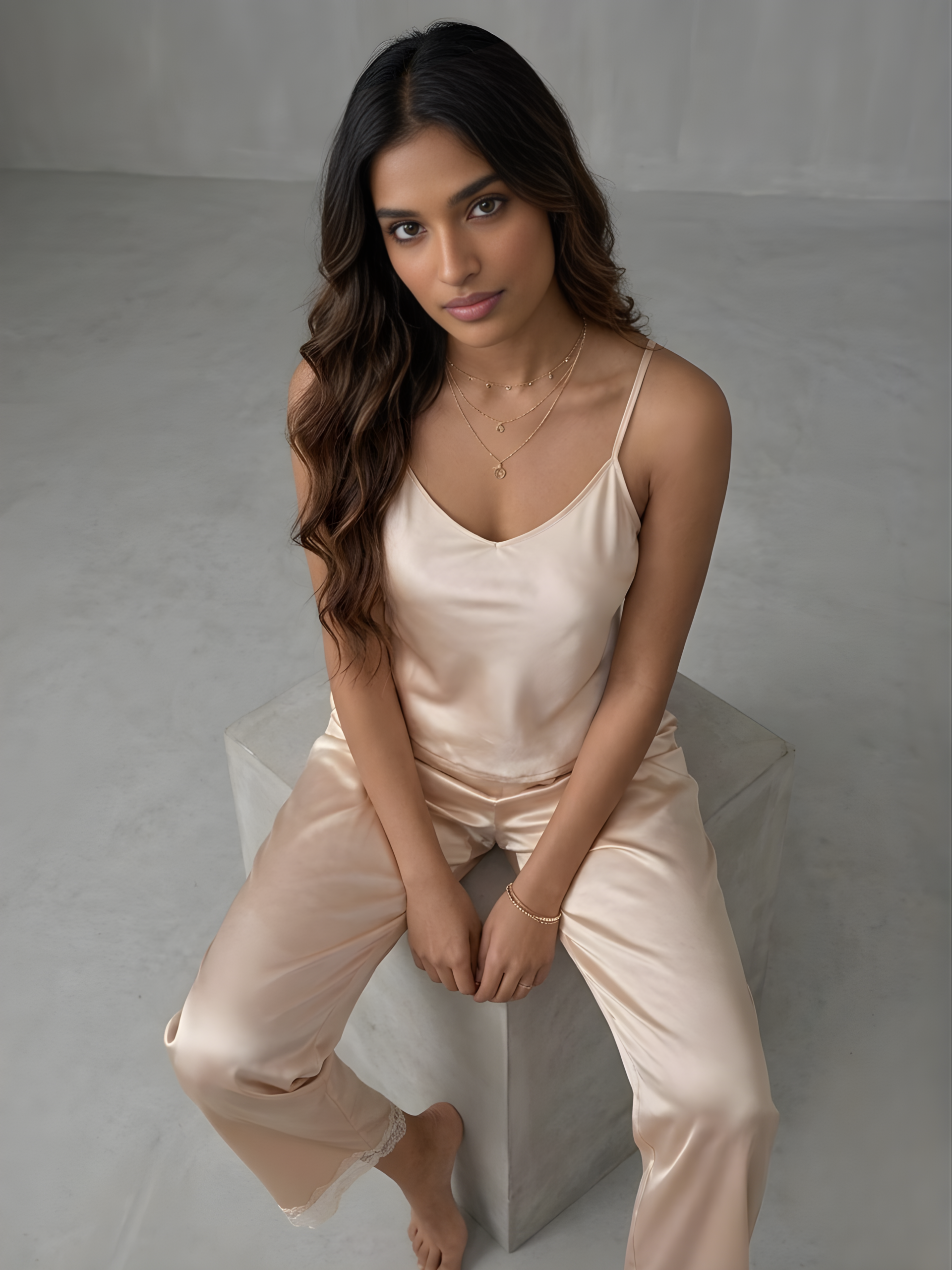 Champagne Satin Lounge Set