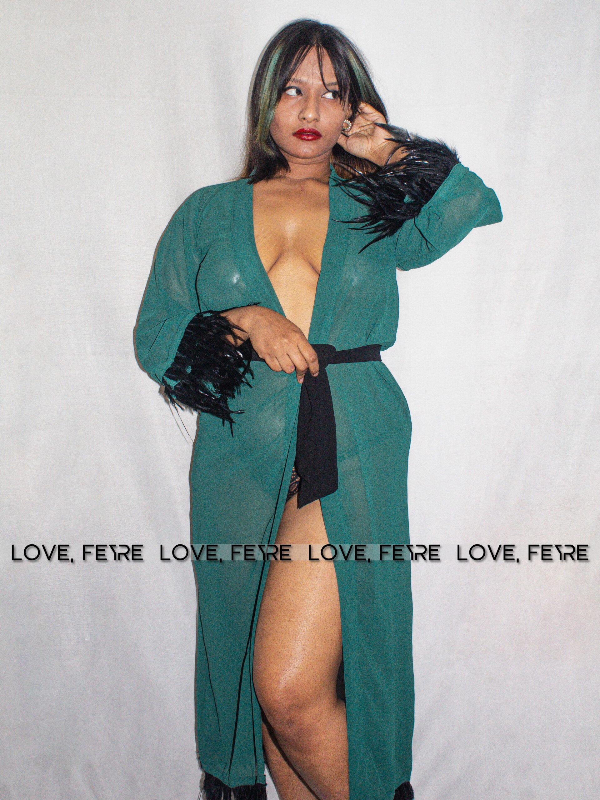 Emerald Plume Maxi Robe