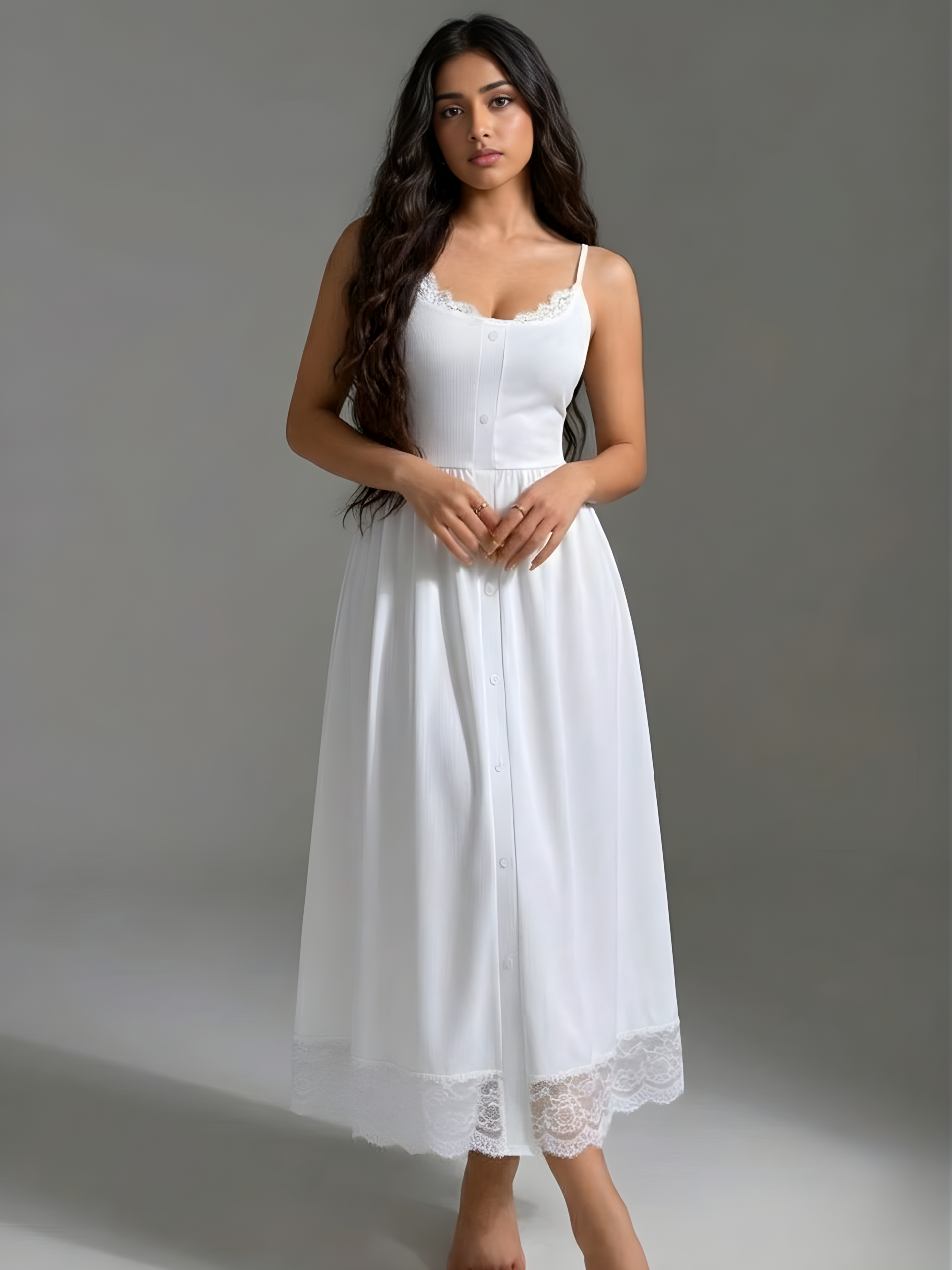 Ethereal Lace-Trim Nightgown