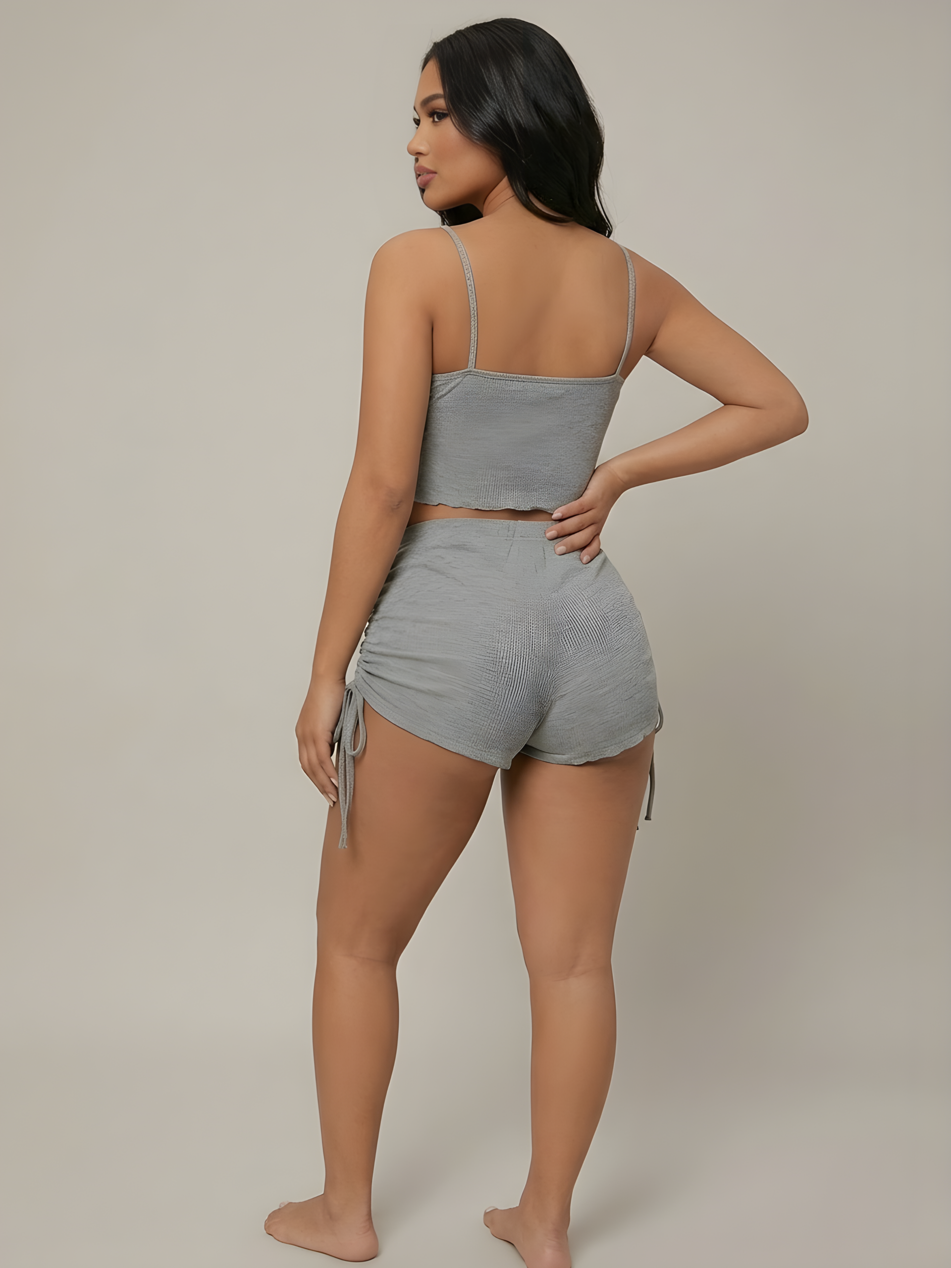 Slate Ribbed Ruched Set