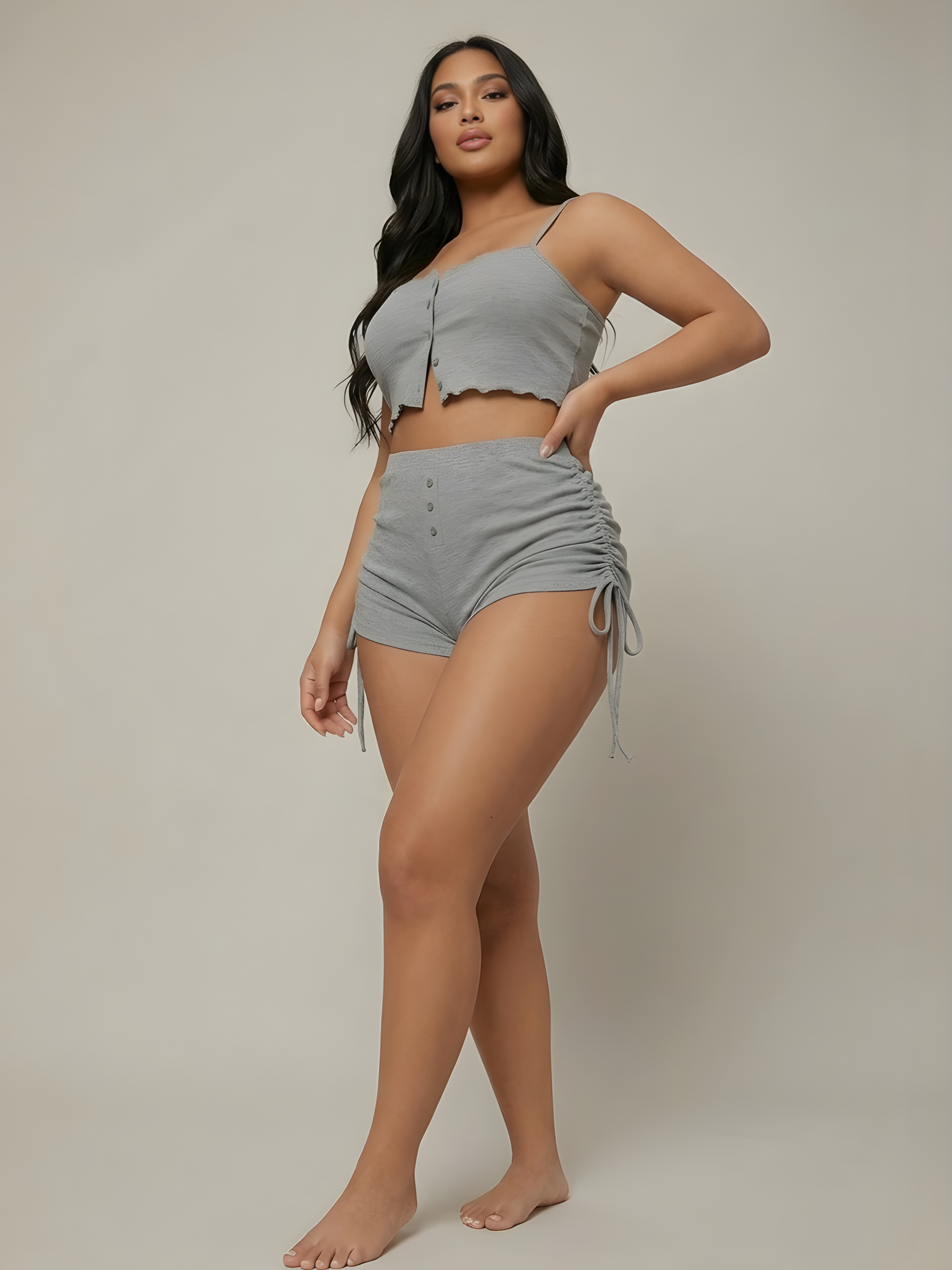 Slate Ribbed Ruched Set