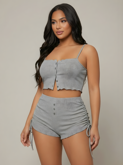 Slate Ribbed Ruched Set